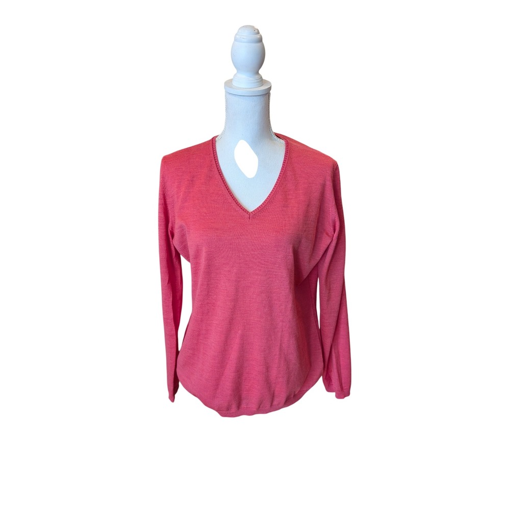 Enzo Mantovani V-Neck Sweater Coral Extra Fine Merino Wool Made in Italy XL